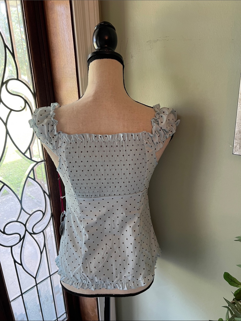 Light Blue Polka Dot Ruffle Button-Up Tank - Picture 4 of 7